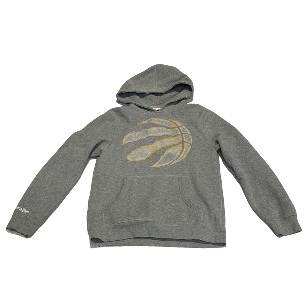 MITCHELL & NESS grey toronto raptors hoodie, size small. missing drawstrings.